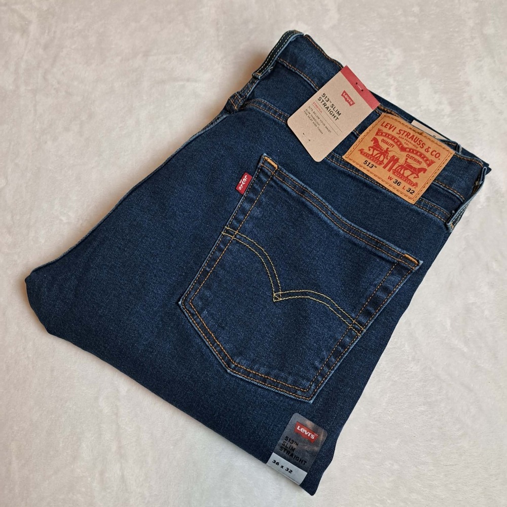NWT Men's Levi's 513 Slim Straight Stretch Dark Blue Jeans Size 36"x32"
